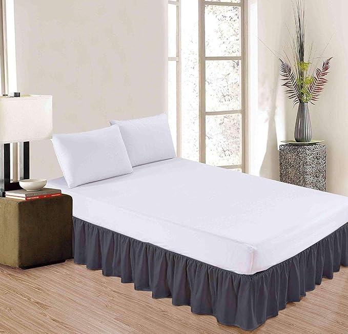 SlumberWell Full Bed Skirt with Split Corners, Soft Microfiber, 16 Inch Drop, Dark Grey Solid, Elegant Ruffled Design