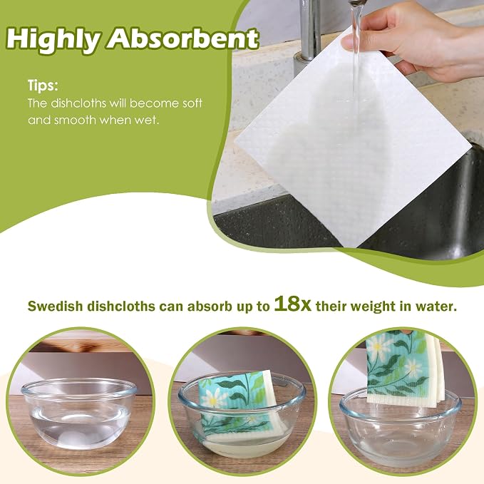 6 Packs Swedish Paper Cloths for Kitchen, Reusable Paper Towels Washable Dish - Image 4
