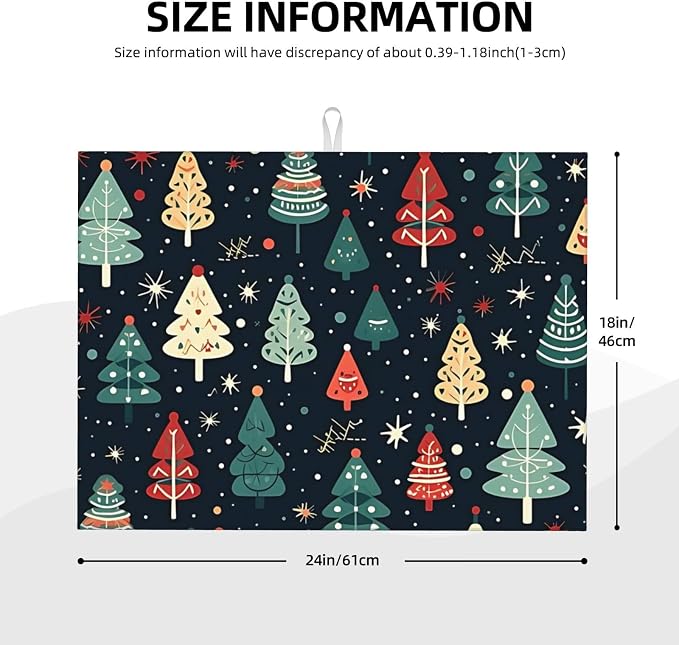 Cute Christmas trees Dish Drying Mat 18x24 inches Microfiber Absorbent Fast Dry - Image 3