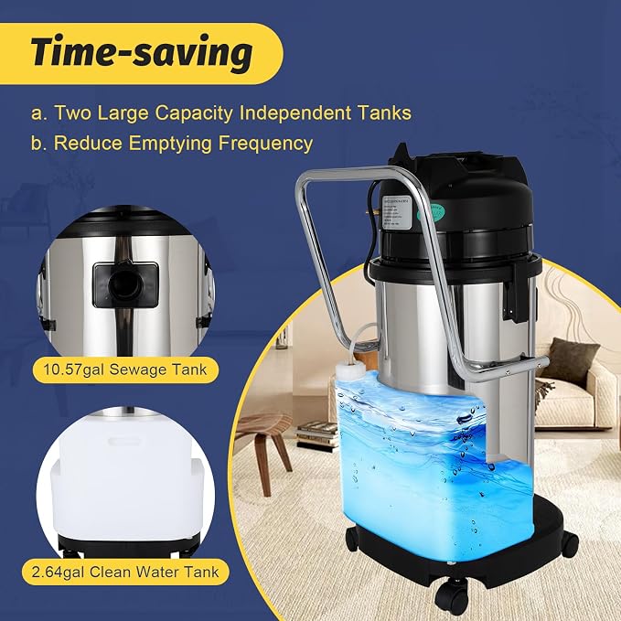 40L Commercial Carpet Cleaner Machine, 1034W Heavy Duty Wet Dry Vacuum Cleaner - Image 9