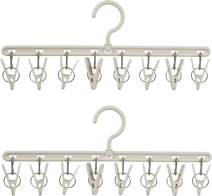 Clothes Hanger 2 Pack with 8 Clips, Clothes Drying Racks Windproof by Foshine