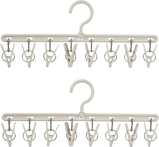 Clothes Hanger 2 Pack with 8 Clips, Clothes Drying Racks Windproof by Foshine