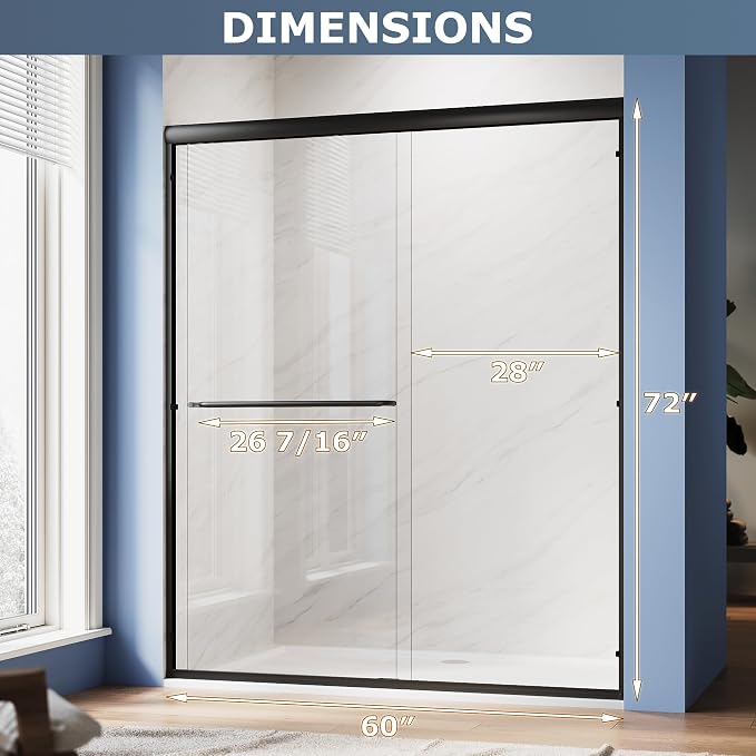 SUNNY SHOWER Double Sliding Glass Door 60" W x 72" H Shower Door 1/4" Tempered - Image 8