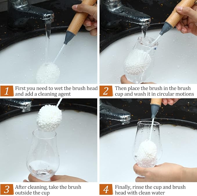 2 Pcs Wine Glass Cleaning Brush Flute and Stemware Brush Non Scratch Foam - Image 7