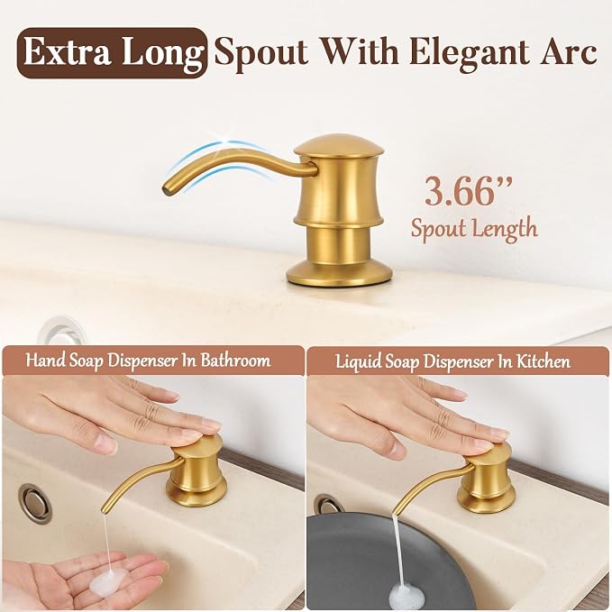 Built in Soap Dispenser for Kitchen Sink Countertop, Solid Brass Pump Head Long - Image 3