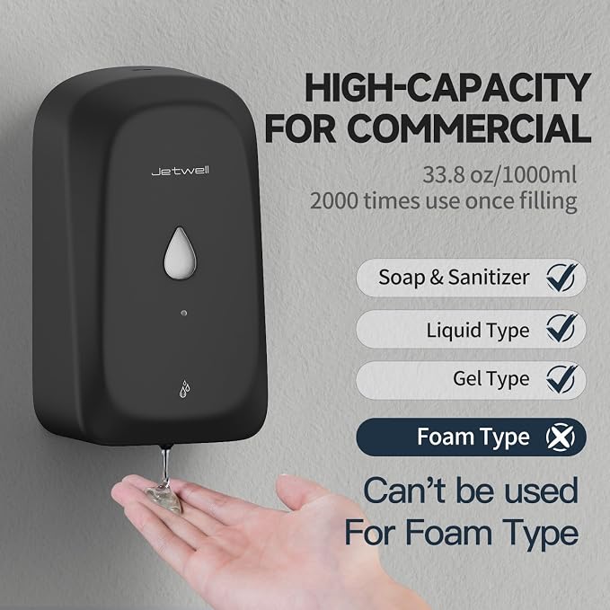 JETWELL Automatic Touch-Less Wall Mount Hand Soap Dispenser Liquid Drop Battery - Image 6