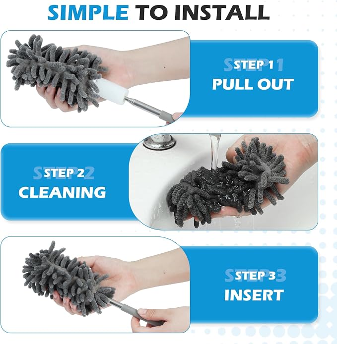 12 Pack High Duster with Extension Pole, Reusable & Washable Feather Duster - Image 3