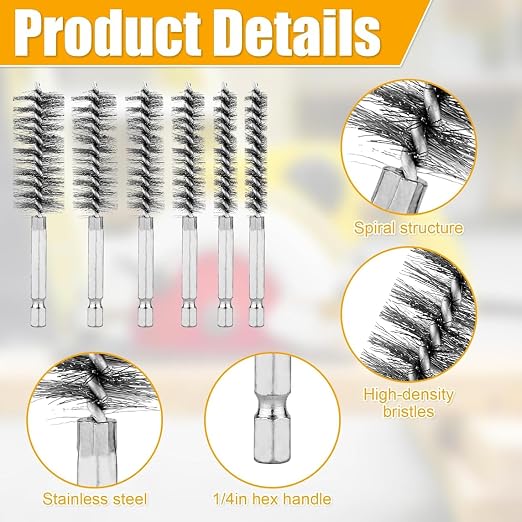6-Pack Bore Brush Set Stainless Steel Wire Brush Bore Cleaning Brush Set - Image 5