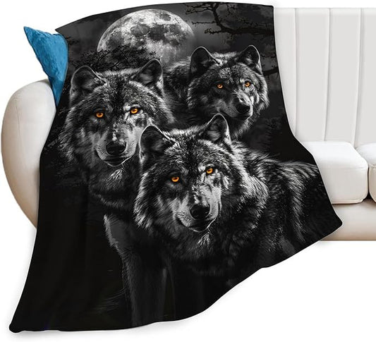 Wolf Throw - Animal Blanket for Girls, Women, Men & Boys - Soft, Warm, Cozy Fleece Blanket for Couch, Sofa, Bed - 60"x50"