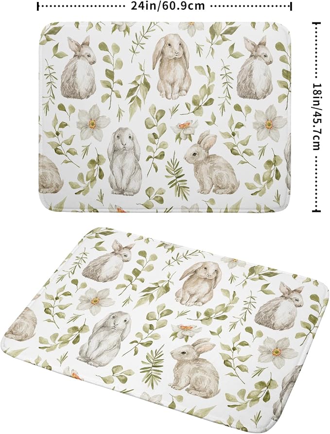 aportt Easter Bunny Rabbit Rooster Floral Pattern Microfiber Dish Drying Mat - Image 2