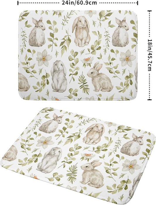 aportt Easter Bunny Rabbit Rooster Floral Pattern Microfiber Dish Drying Mat - Image 2