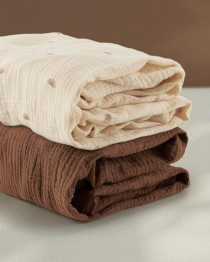 Blissful Diary Muslin Bassinet Sheets for Baby Girls Boys, Boho Soft Cotton Fitted for Oval Hourglass Rectangle Mattress, 2 Pack(Sunshine&Brown)