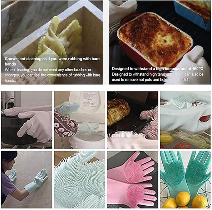 Magic Dishwashing Cleaning Sponge Gloves Reusable Silicone Brush Scrubber Gloves - Image 5