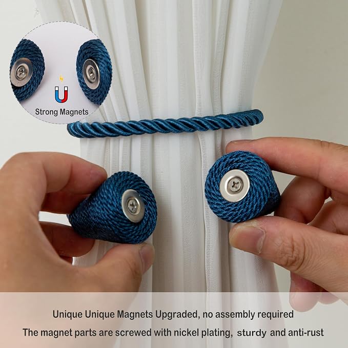 Magnetic Curtain Tiebacks 2 Pack Outdoor Rope Curtain Tie Backs Decorative - Image 3