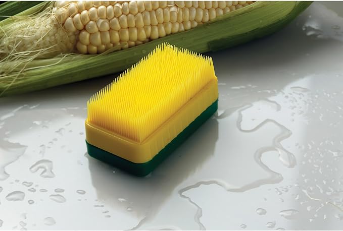 HIC Kitchen Corn Desilking Brush and Vegetable Scrubber, Dual-Textured Bristles - Image 3