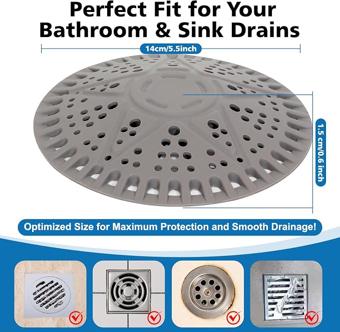 ZOOY Shower Drain Hair Catcher, 2 Pack 5.5 Inch Silicone Drain Cover - Image 3