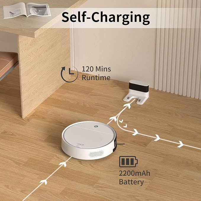 OKP K5 Robot Vacuum Cleaner, No Tangled Hair, Super Thin, 2500pa Suction - Image 4