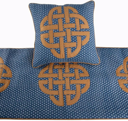 The HomeCentric Blue Bed Runner, Queen Size 74"x18" Decorative Bed Runner with 2 Matching Pillow Cover, Blue Cotton Bed Scarf in Quilted, Beehive Denim with Applique - Denim Love