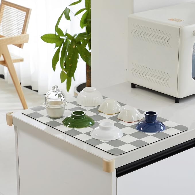 Checkered Dish Drying Mat for Kitchen Counter, Coffee Bar Station Accessories - Image 3