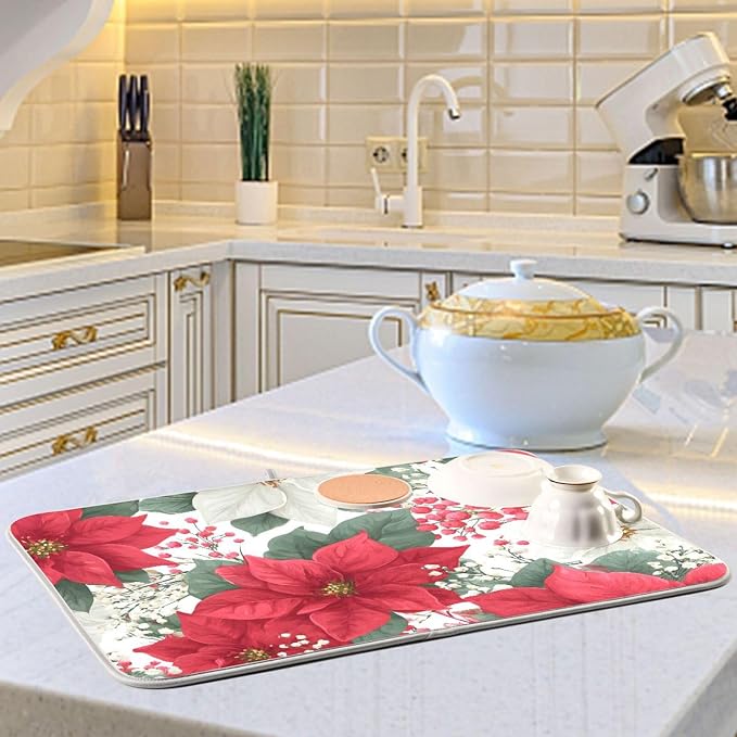 Red Poinsettias and Leaves Dish Drying Mat - Image 6