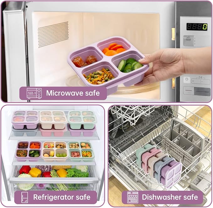 5 Pack Bento Lunch Box, 4 Compartment Snack Containers, Divided Snack Box - Image 4