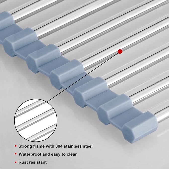 MECHEER Over The Sink Dish Drying Rack, Roll Up Dish Drying Rack Kitchen Dish - Image 4