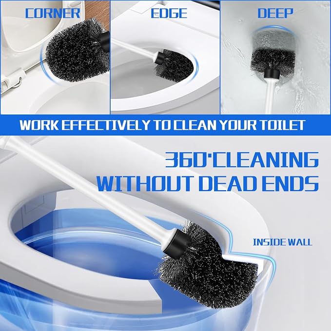 Toilet Brush and Holder Set, 3 Pack Long Handle Non-Slip Grip Toilet Bowl Brush​ - Image 2