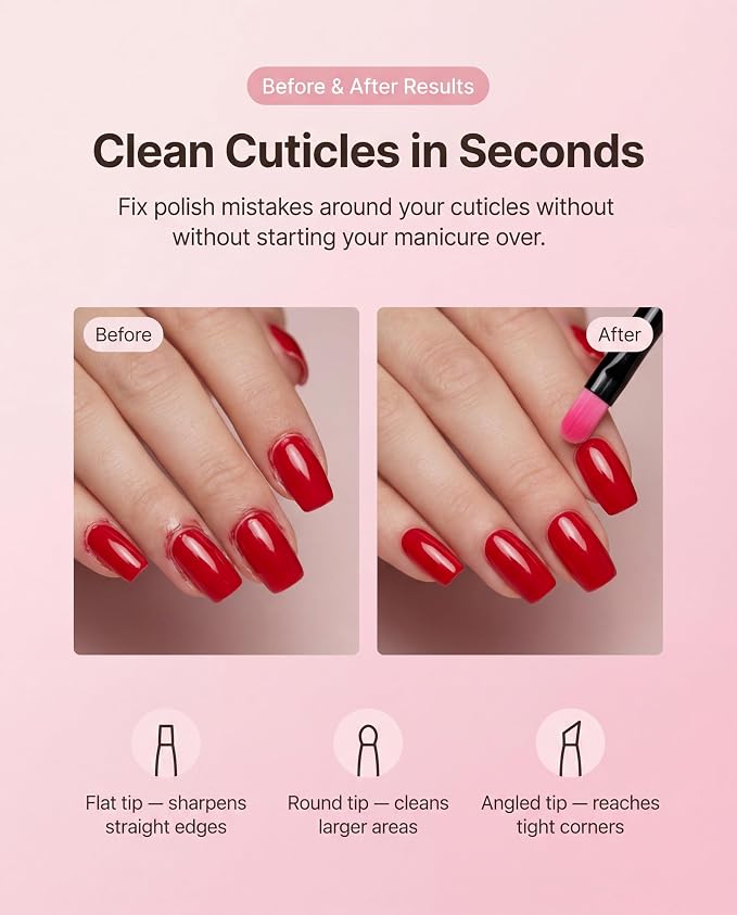 3PCS Nail Clean-Up Brushes, Round/Angled/Flat, Acetone-Resistant Cuticle Polish - Image 3