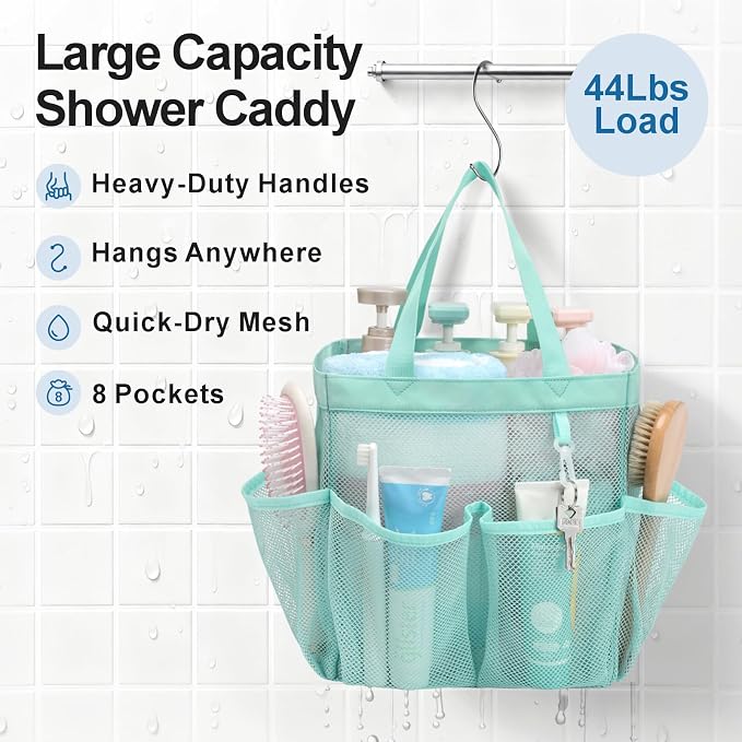 F-color Mesh Shower Caddy Portable, Upgrade Deeper 7 Pockets Shower Bag Basket - Image 3