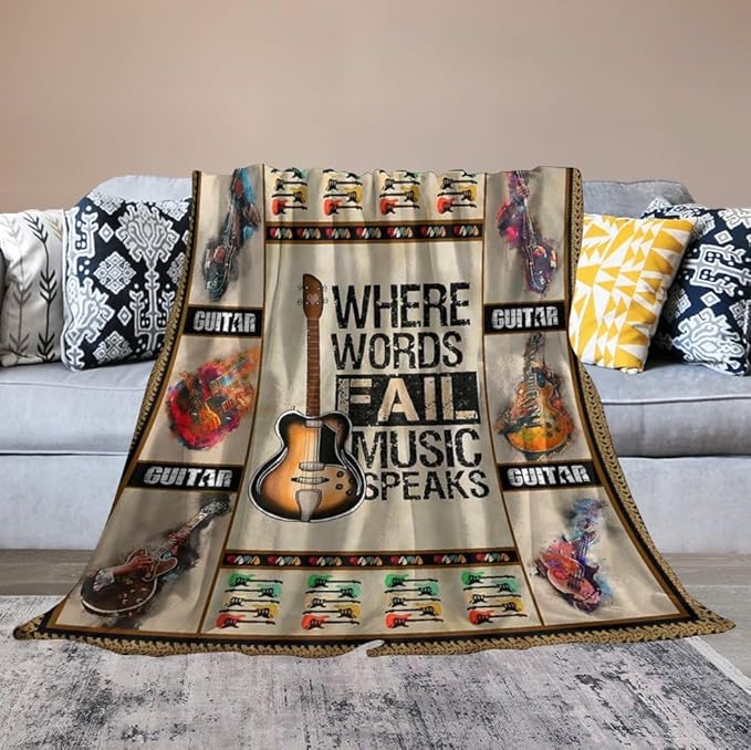 Guitar Blanket Guitar Gifts for Boys Men Music Throw Blanket for Kids Adults Soft Warm Cozy Fleece Blanket for Couch Sofa Bed 50"x60"