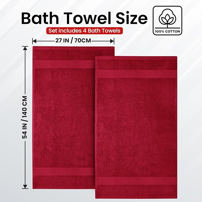 Infinitee Xclusives Luxury 100% Ring-Spun Cotton Bath Towels Set of 4 – Soft - Image 3