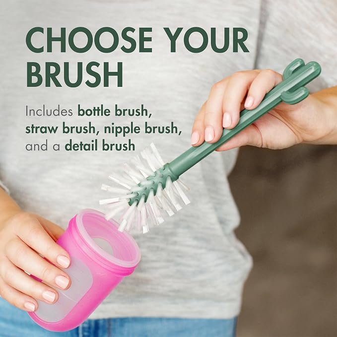 Boon Cacti Bottle Cleaning Brush Set, Terracotta, 4 Piece Set - Image 3