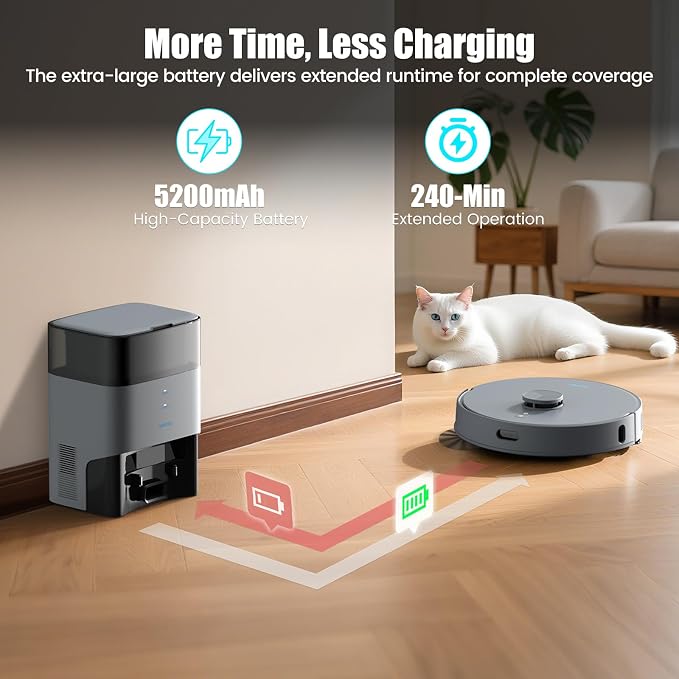 AIRROBO T25+ Robot Vacuum and Mop Combo, 5500Pa Suction, Pet Area Smart Boost - Image 7