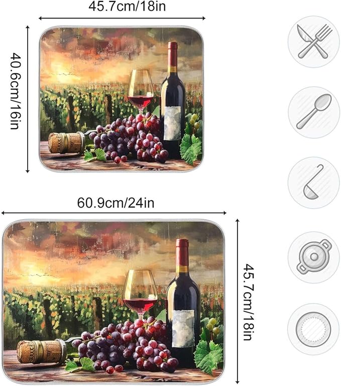 Grapes Wine Glass Bottle Dish Drying Mat - Image 3