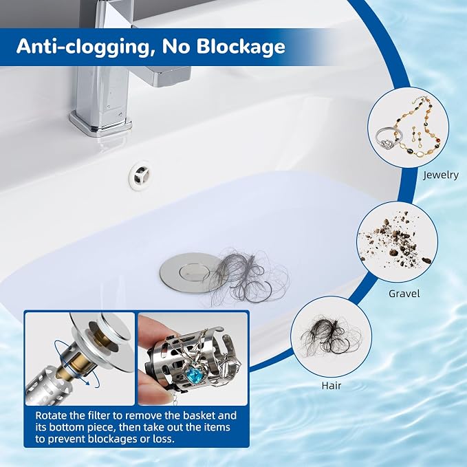 Hibbent 4 Pack Upgraded 3 in 1 Bathroom Sink Drain Strainer, Universal Pop Up - Image 2