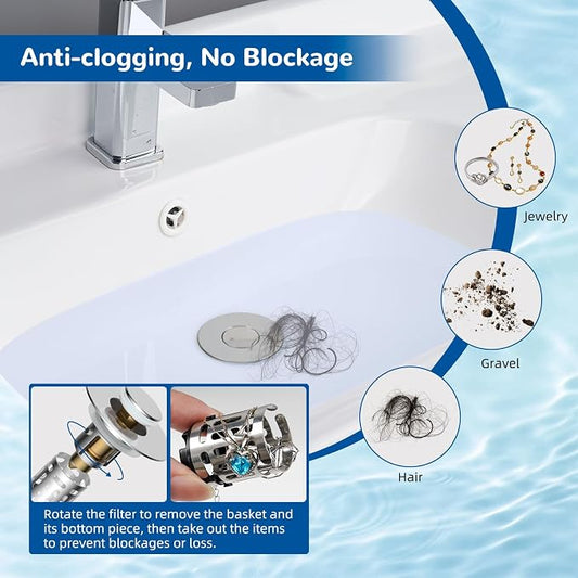 Hibbent 4 Pack Upgraded 3 in 1 Bathroom Sink Drain Strainer, Universal Pop Up - Image 2