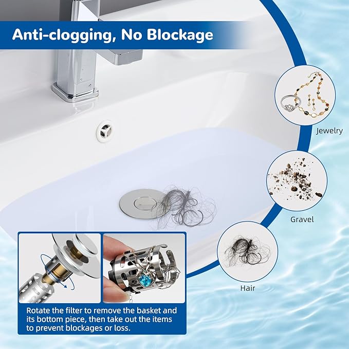 Hibbent 3 Pack Upgraded 3 in 1 Bathroom Sink Drain Strainer, Universal Pop Up - Image 2
