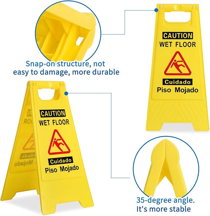CERLMLAND Caution Wet Floor Sign, Foldable Sturdy Bilingual Double-Sided Safety - Image 3