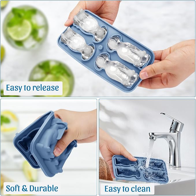 Silicone Ice Cube Tray, Juice and Bourbon, 4 Big Cute Animal Ice Trays - Image 3