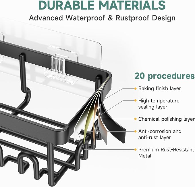 Veken Shower Caddy 6-Pack, Advanced Rustproof Design, No Drilling Adhesive - Image 5