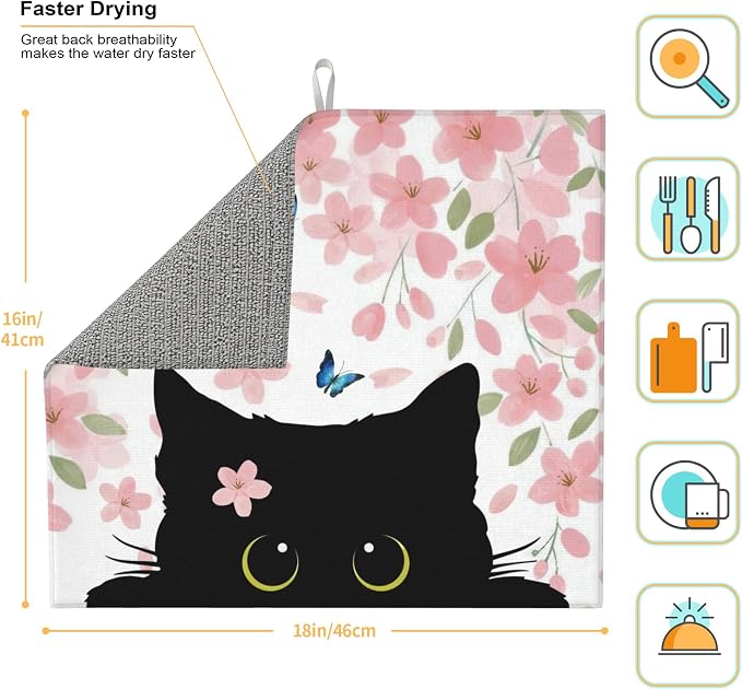 Flowers Black Cat Butterfly Dish Drying Mat - Image 2