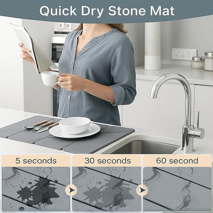 Large 4-Panel Stone Drying Mat for Kitchen Counter, Stable Hard Stone Pad for - Image 2