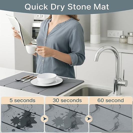 Large 4-Panel Stone Drying Mat for Kitchen Counter, Foldable Diatomaceous Earth - Image 2