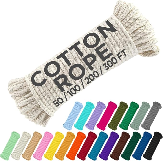 TECEUM 500lb Cotton Rope 3/16” – 100 FT – Strong All-Purpose Braided Rope – by TECEUM