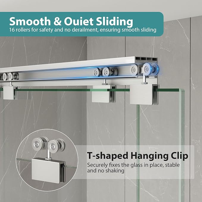 KPUY Glass Shower Door, 55-60" W x 76" H Semi-Frameless Double Sliding Shower - Image 5
