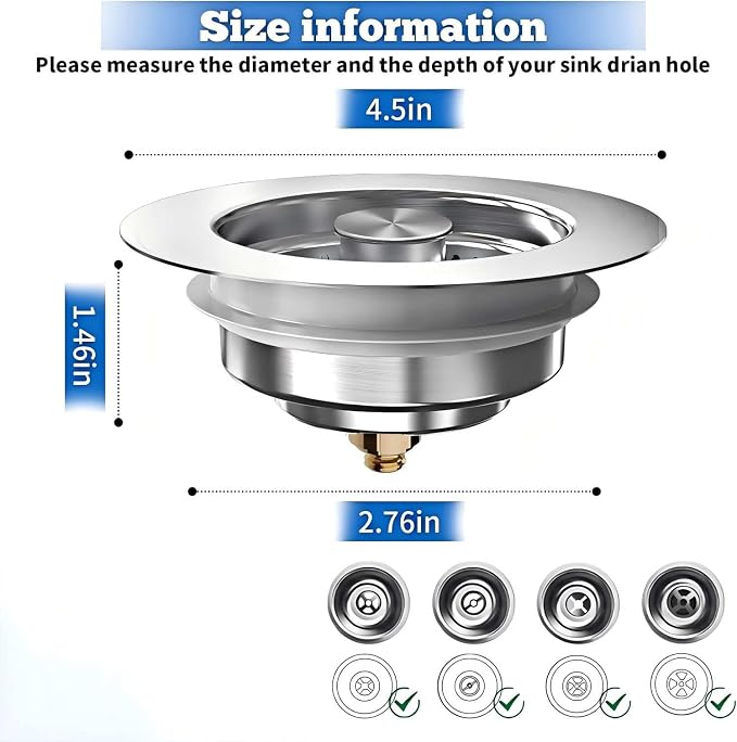 1Count 3-in-1 Kitchen Sink Drain Strainer & Stopper - Image 4