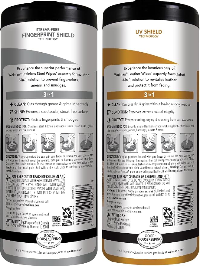 Weiman Stainless Steel Wipes and Leather Wipes - Image 2