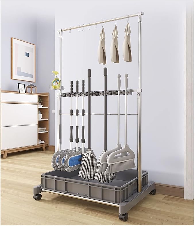 Movable Commercial Mop Rack, Floor Standing Cleaning Tool Cart Storage by Unknown