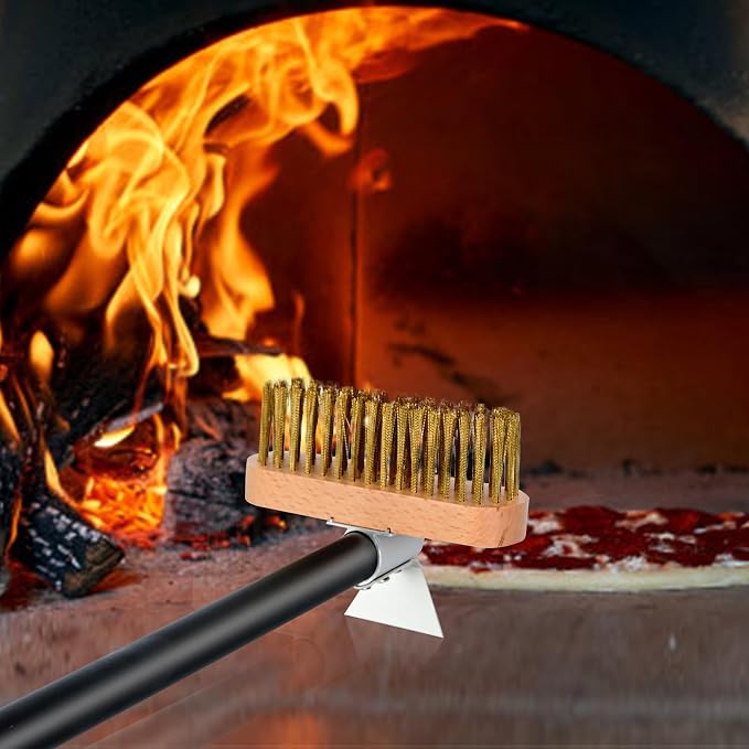 Pizza Oven Brush with Scraper, Brass Bristles Grill Brush with 33 or 47 Inch - Image 6