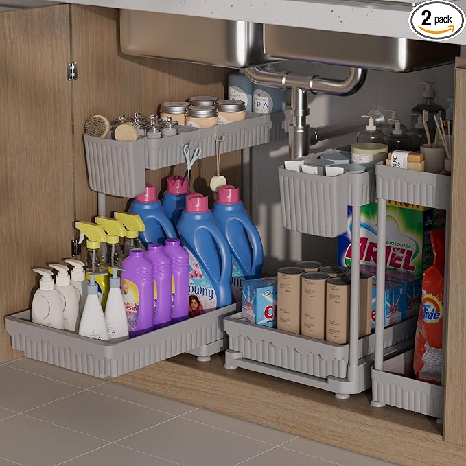 3 Pack Multi-Purpose Under Sink Organizers and Storage, 2026 L-Shaped Pull Out by Sevenblue